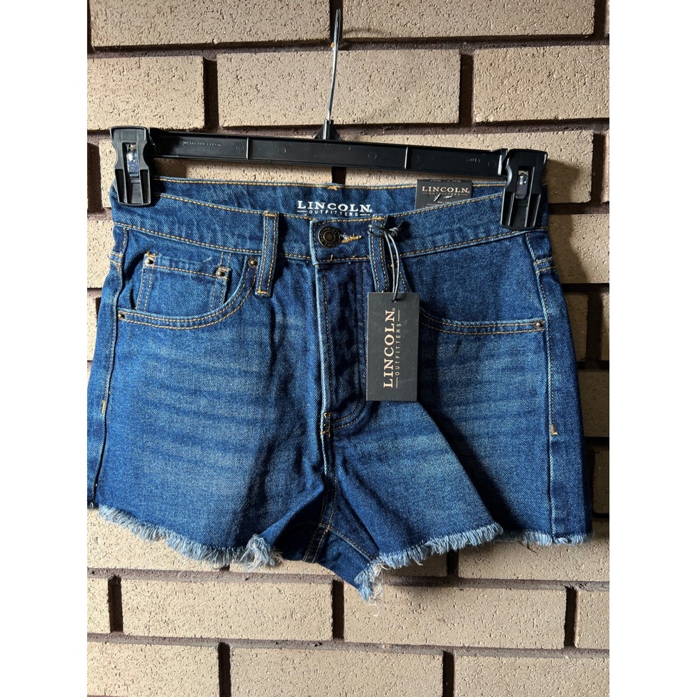 Lincoln Outfitters Women High Rise Denim Shorts Button Fly Frayed Hem Size 4